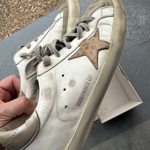 Golden Goose x Revolve Metallic Silver Leather Super-Star Sneakers